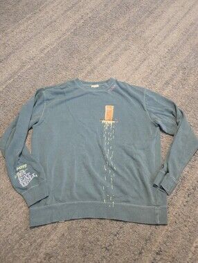 Mr Eat Well Thick Graphic Crewneck Sweatshirt Mens L Teal Independent Trading Co